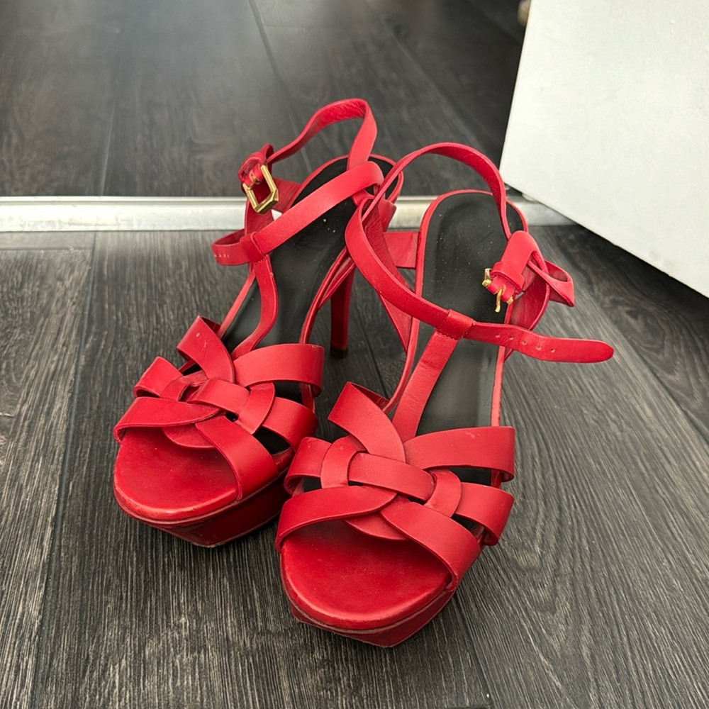 Saint Laurent Red Leather Tribute Sandals Size 37